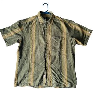 KUHL | Men's Short Sleeve Button-Down Shirt | Size Large | Green Yellow Stripes